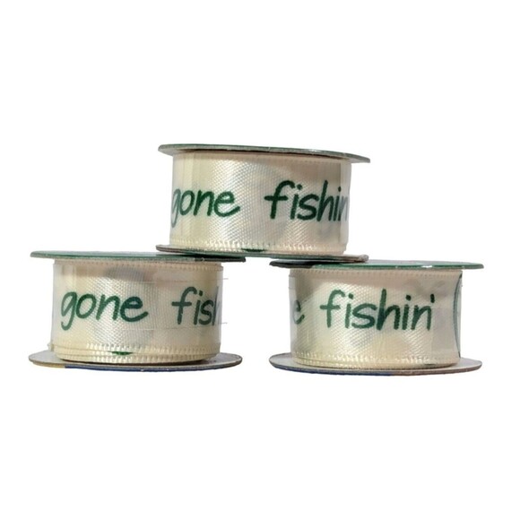 Seasons Bobbin Ribbon Gone Fishin' Craft Scrapbook Fishing Card Making 3-pc Gift - Picture 1 of 2
